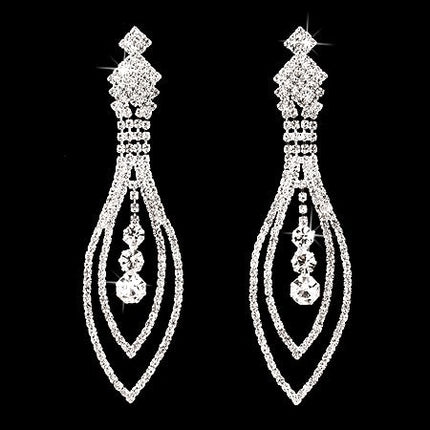 Bridal Wedding Jewelry Crystal Rhinestone Navette Linear Dangle Earrings Silver - Accessoriesforever