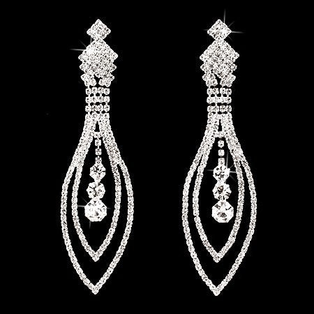 Bridal Wedding Jewelry Crystal Rhinestone Navette Linear Dangle Earrings Silver