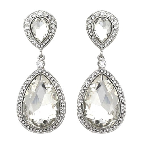 Bridal Wedding Jewelry Sparkle Classic Teardrop Dangle Fashion Earrings Silver - Accessoriesforever