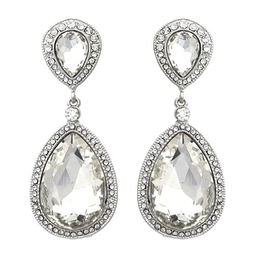 Bridal Wedding Jewelry Sparkle Classic Teardrop Dangle Fashion Earrings Silver