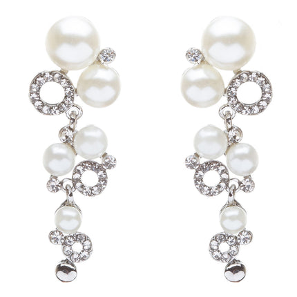 Bridal Wedding Jewelry Crystal Rhinestone Classy Pearl Links Dangle Earrings - Accessoriesforever