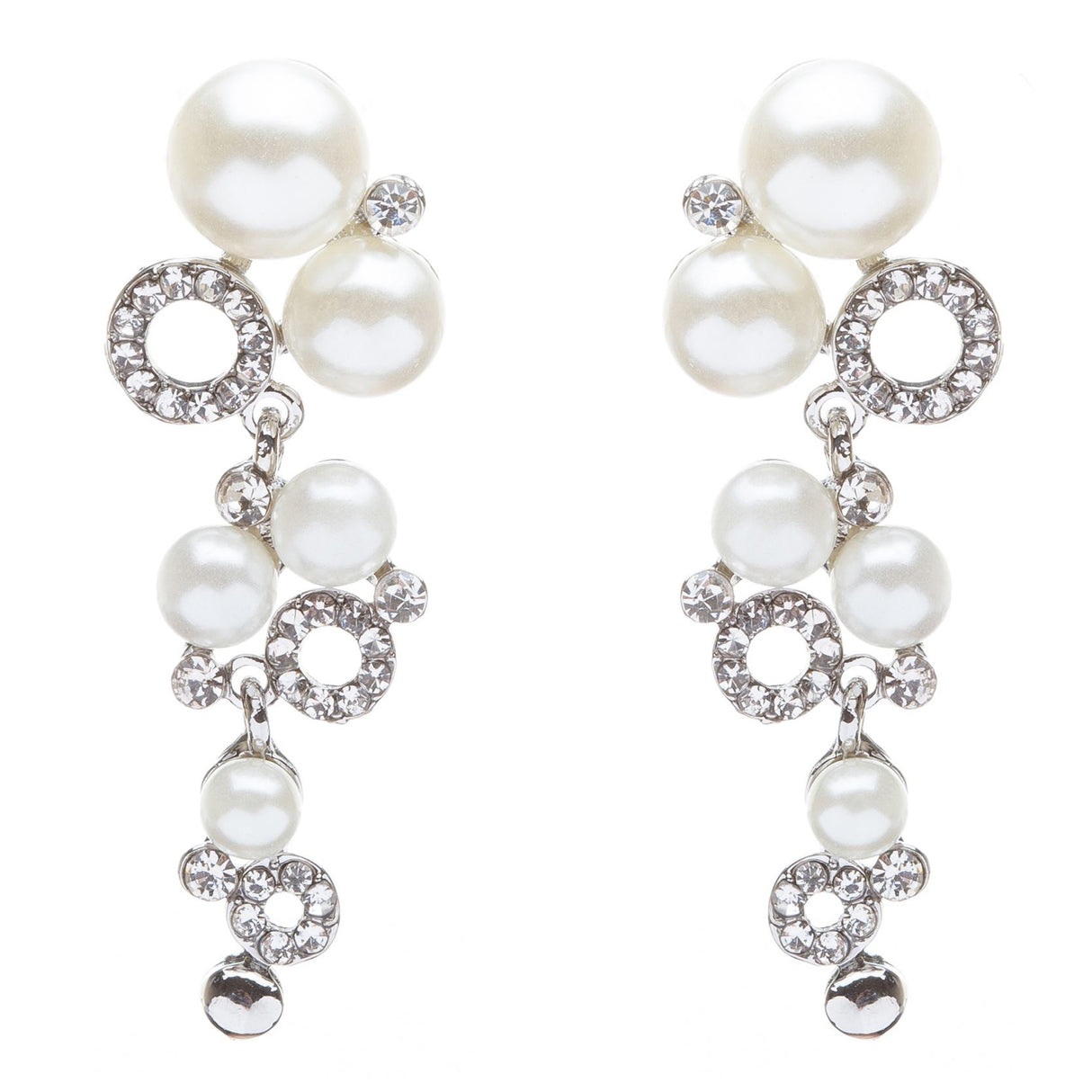 Bridal Wedding Jewelry Crystal Rhinestone Classy Pearl Links Dangle Earrings
