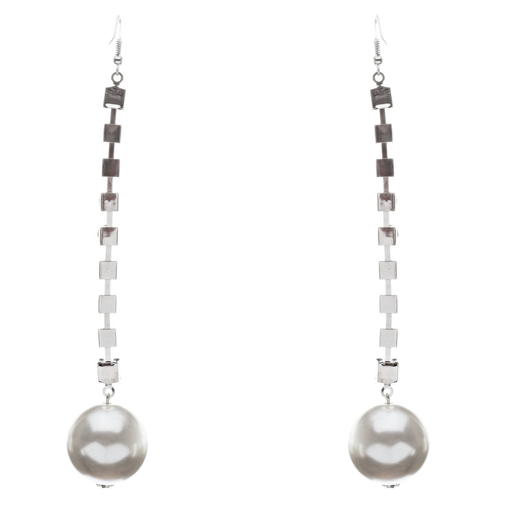 Bridal Wedding Jewelry Crystal Rhinestone Pearl Linear Drop Long Earrings Gold - Accessoriesforever