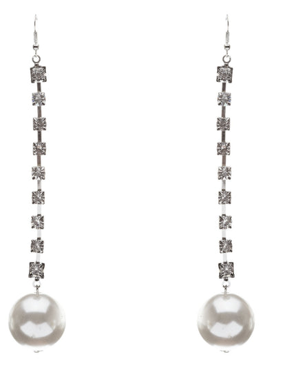 Bridal Wedding Jewelry Crystal Rhinestone Pearl Linear Drop Long Earrings Gold