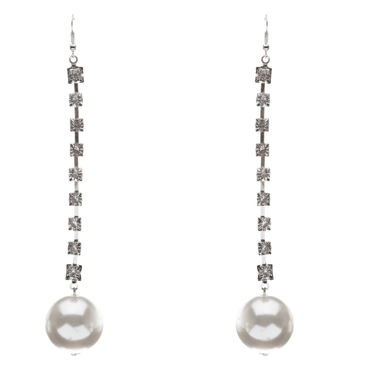 Bridal Wedding Jewelry Crystal Rhinestone Pearl Linear Drop Long Earrings Gold - Accessoriesforever