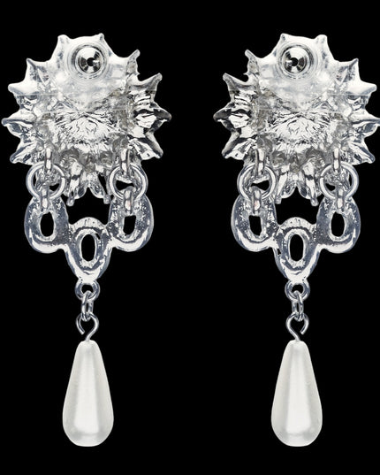 Bridal Wedding Jewelry Crystal Rhinestone Pearl Dangle Teardrop Earrings Silver