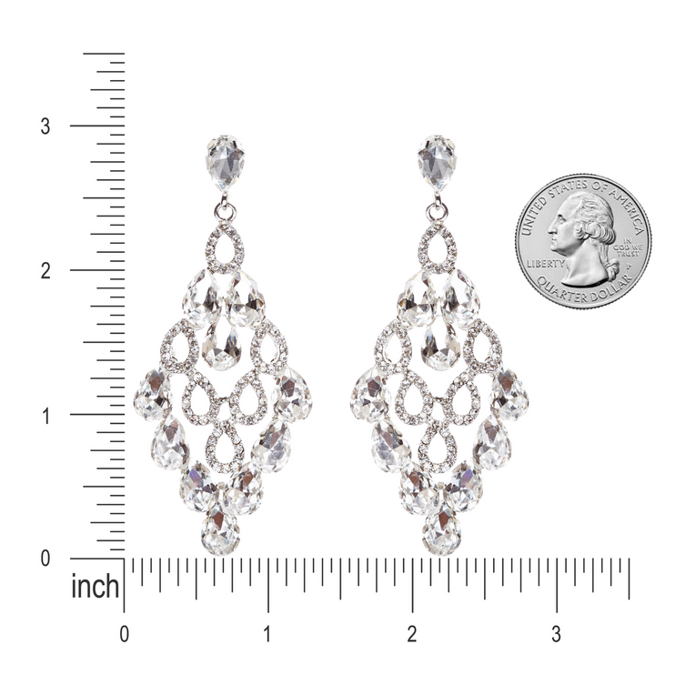 Bridal Wedding Jewelry Crystal Rhinestone Tear Drop Shape Earrings E771 Silver - Accessoriesforever