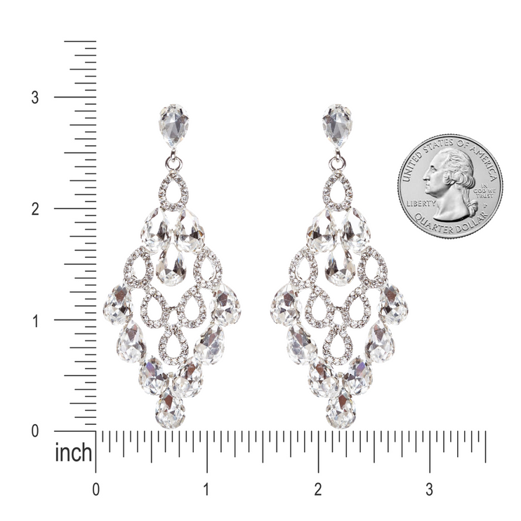 Bridal Wedding Jewelry Crystal Rhinestone Tear Drop Shape Earrings E771 Silver