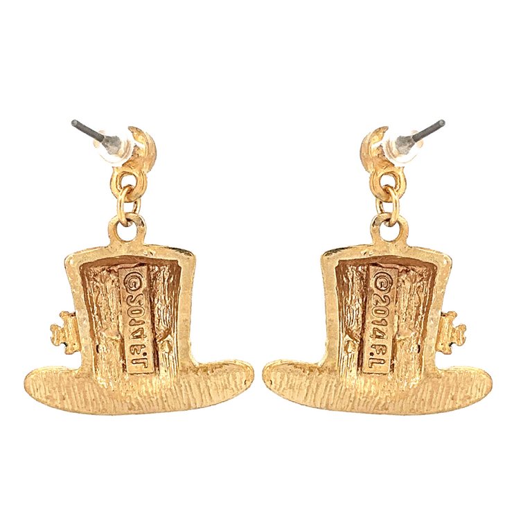 St. Patrick's Leprechaun Hat Rhinestones Charm Dangle Fashion Earrings - Accessoriesforever