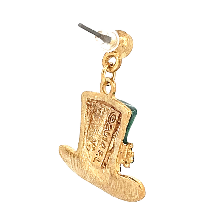 St. Patrick's Leprechaun Hat Rhinestones Charm Dangle Fashion Earrings - Accessoriesforever