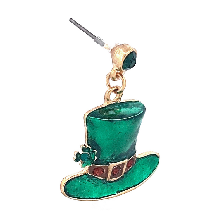 St. Patrick's Leprechaun Hat Rhinestones Charm Dangle Fashion Earrings - Accessoriesforever
