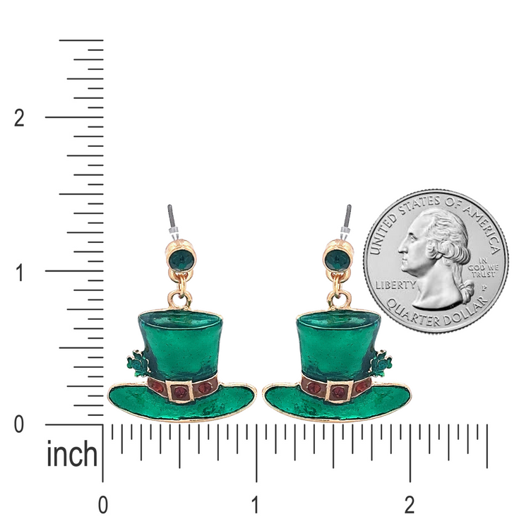 St. Patrick's Leprechaun Hat Rhinestones Charm Dangle Fashion Earrings - Accessoriesforever