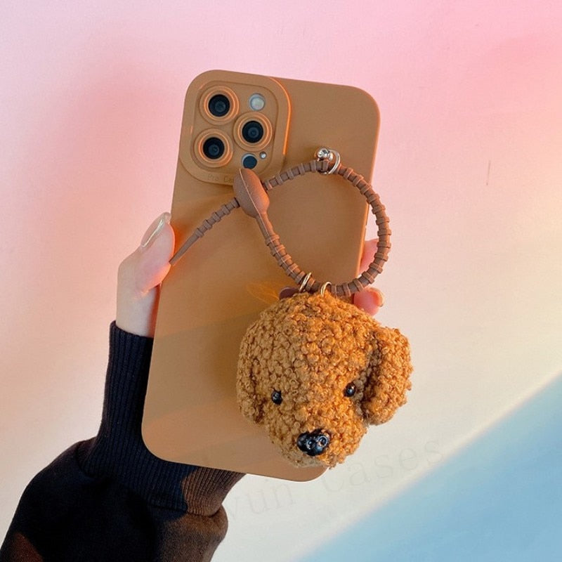 Cute Plush Teddy Dog Charm Beaded Strap iPhone Protective Phone Case Cover