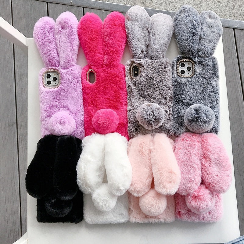 Fluffy Cute Soft Plushy Ribbit Bunny Ear iPhone Protective Phone Case Cover II