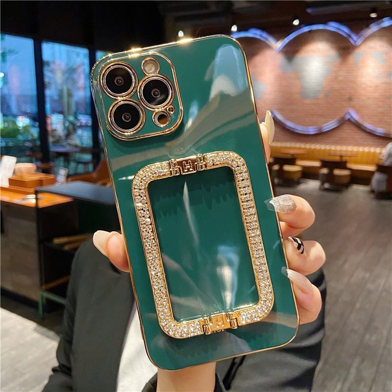 Beautiful Crystal Gold Plated Holder Stand iPhone Protector Case Cover I
