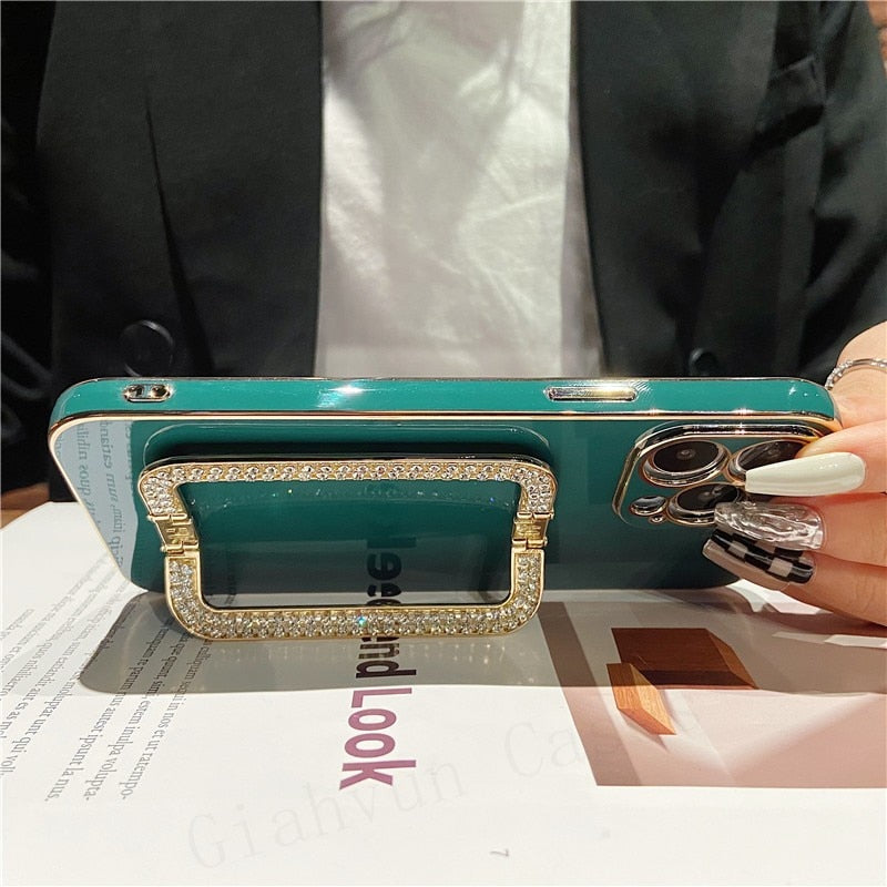 Beautiful Crystal Gold Plated Holder Stand iPhone Protector Case Cover I