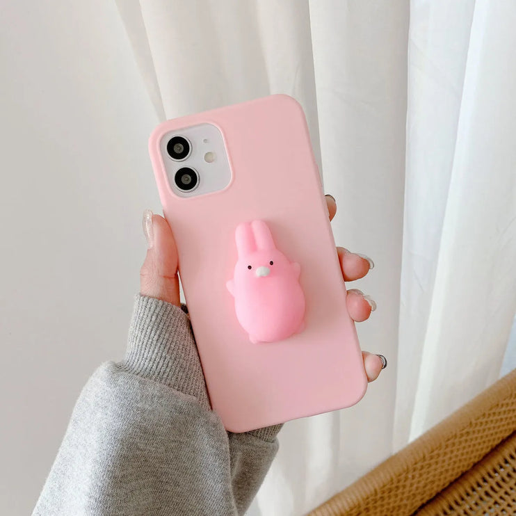Cute Squishy 3D Toys Charm Squeezable Stress Relief Phone Case Cover For iPhone 15 14 Pro Max Plus