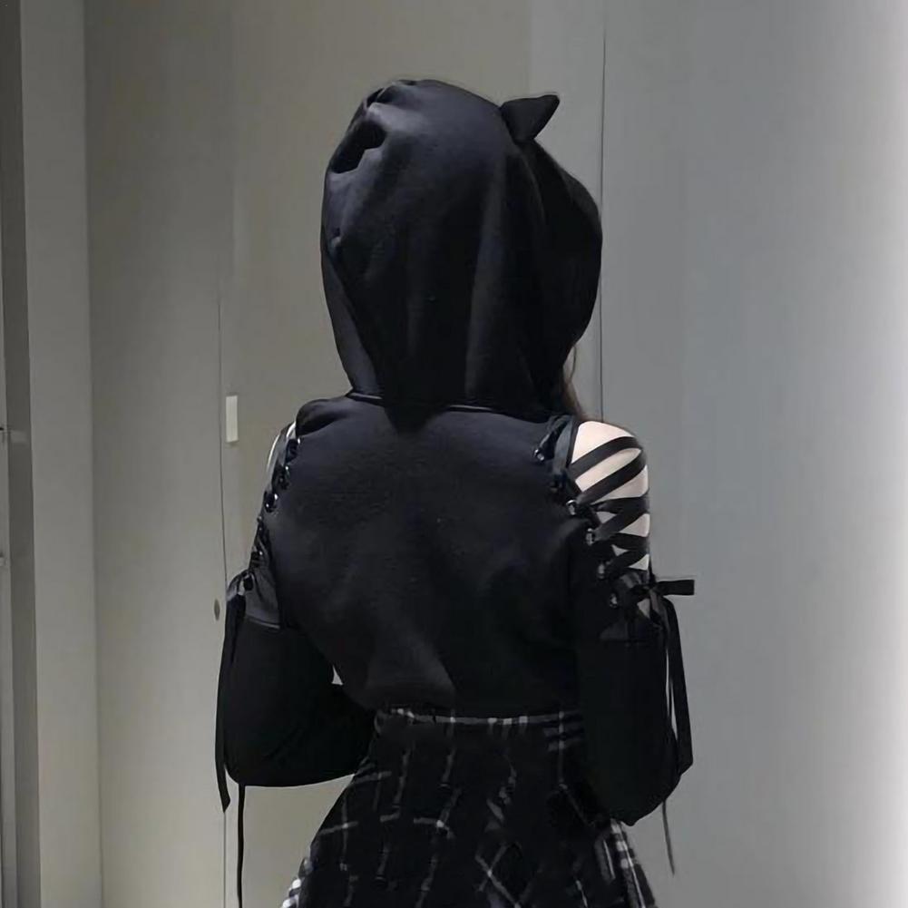 Cute Cat Ear Pullover Lace Up Long Sleeve Sweater Hoodie