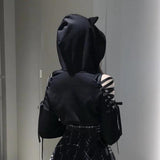 Cute Cat Ear Pullover Lace Up Long Sleeve Sweater Hoodie