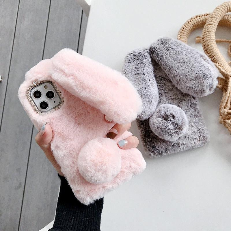 Fluffy Cute Soft Plushy Ribbit Bunny Ear iPhone Protective Phone Case Cover II