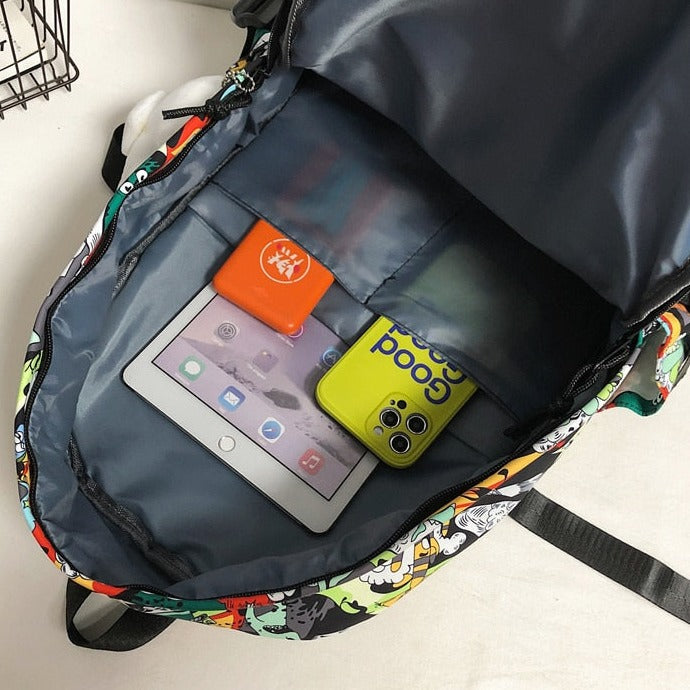 Unique Stylish Graffiti Print Nylon Waterproof Fashion Laptop Travel School Bag Backpack - Accessoriesforever