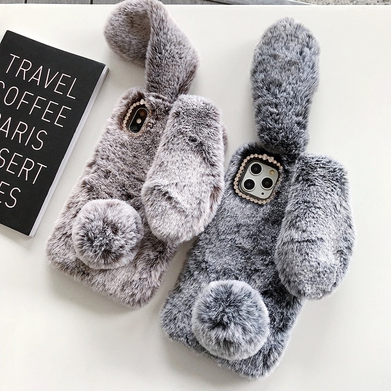 Fluffy Cute Soft Plushy Ribbit Bunny Ear iPhone Protective Phone Case Cover II