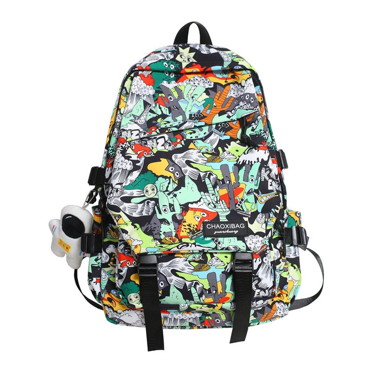 Unique Stylish Graffiti Print Nylon Waterproof Fashion Laptop Travel School Bag Backpack - Accessoriesforever