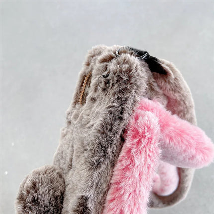 Adorable Fluffy Rabbit Plush Soft Fur Shoulder Strap Phone Case Cover For iPhone 15 14 13 12 Pro Max - Accessoriesforever