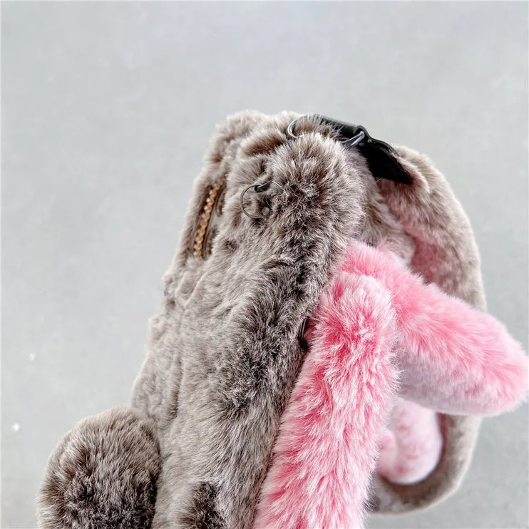 Adorable Fluffy Rabbit Plush Soft Fur Shoulder Strap Phone Case Cover For iPhone 15 14 13 12 Pro Max