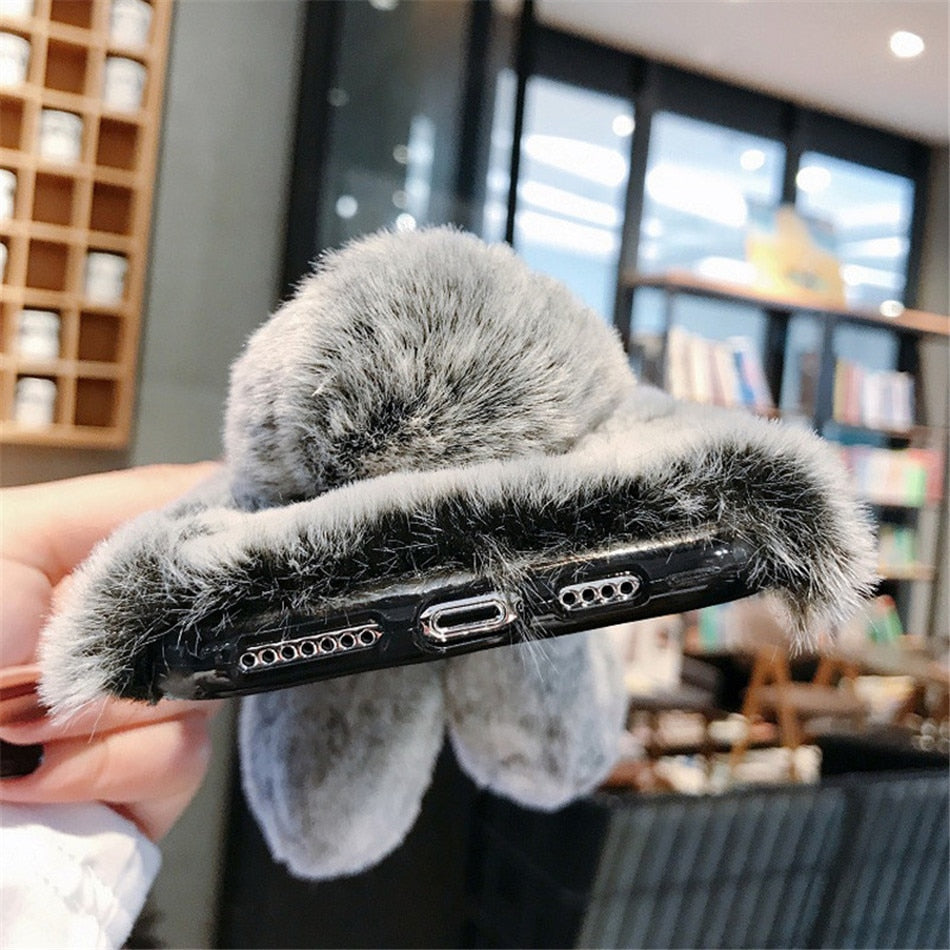 Fluffy Cute Soft Plushy Ribbit Bunny Ear iPhone Protective Phone Case Cover II