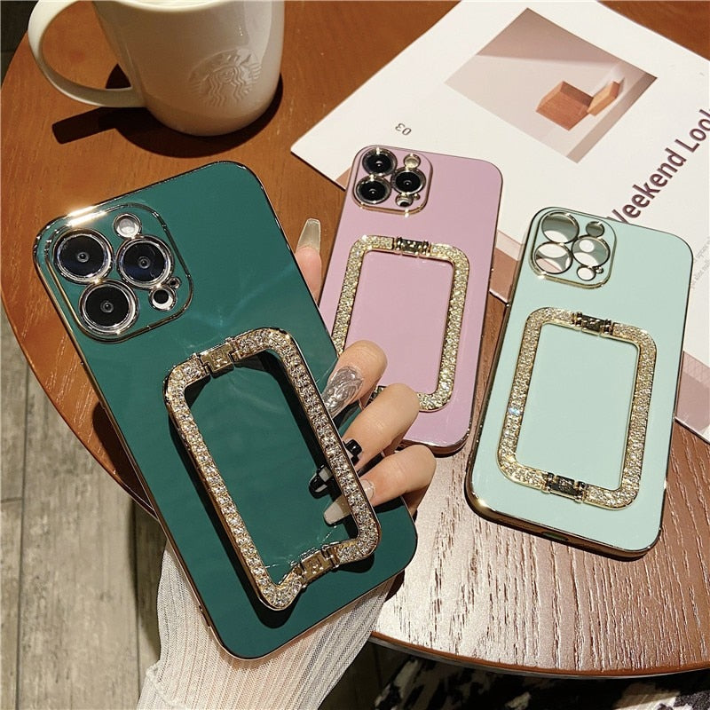 Beautiful Crystal Gold Plated Holder Stand iPhone Protector Case Cover I