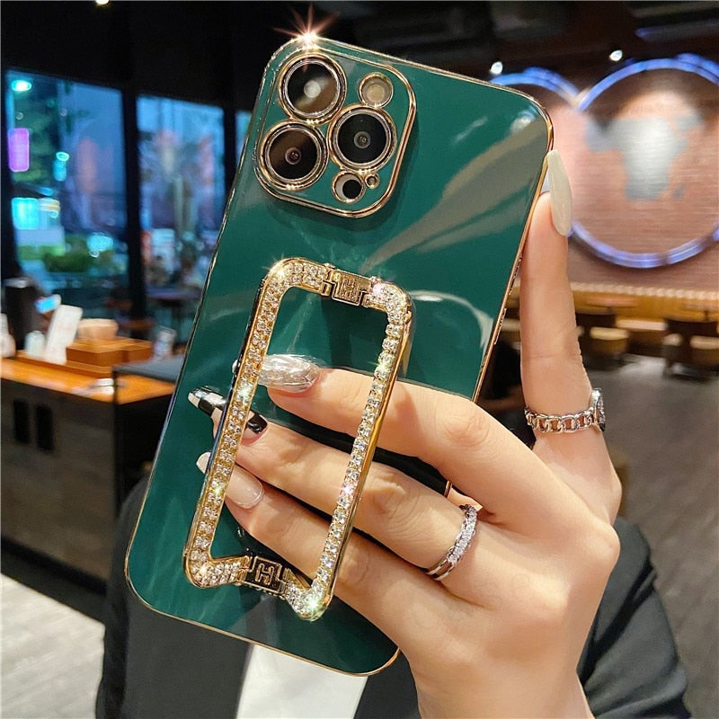 Beautiful Crystal Gold Plated Holder Stand iPhone Protector Case Cover I