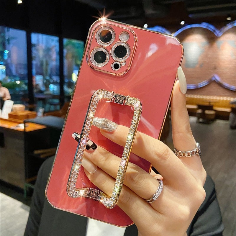 Beautiful Crystal Gold Plated Holder Stand iPhone Protector Case Cover I