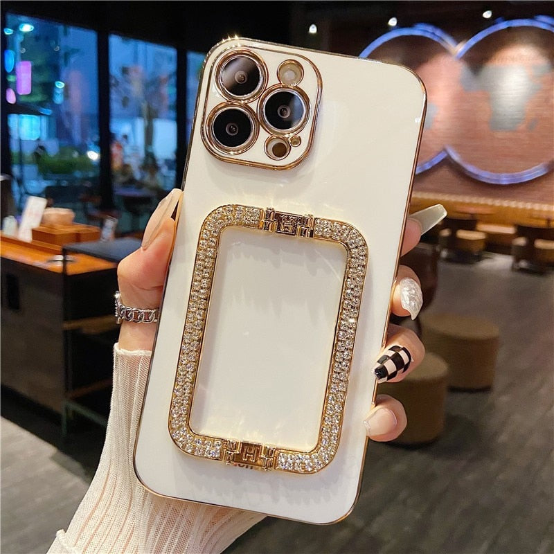 Beautiful Crystal Gold Plated Holder Stand iPhone Protector Case Cover I