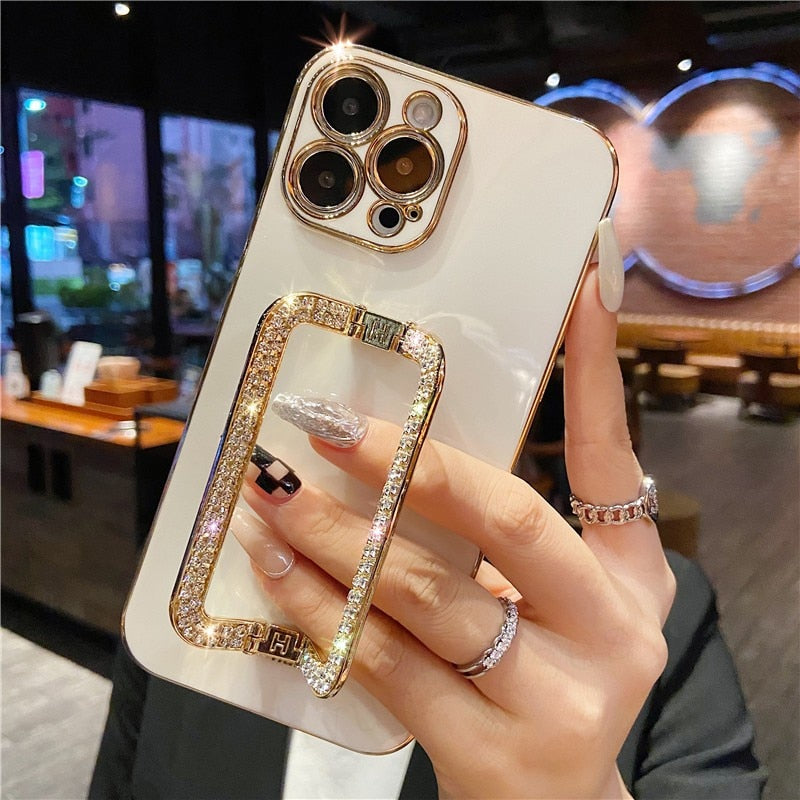 Beautiful Crystal Gold Plated Holder Stand iPhone Protector Case Cover I