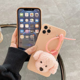 Cute Plush Teddy Dog Charm Beaded Strap iPhone Protective Phone Case Cover