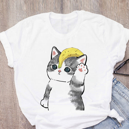 Cute Cat Funny Cartoon Harajuku Graphic Ulzzang Top T-shirt Tee