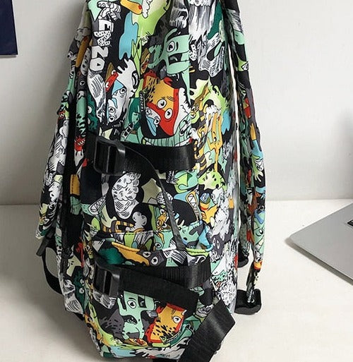 Unique Stylish Graffiti Print Nylon Waterproof Fashion Laptop Travel School Bag Backpack - Accessoriesforever