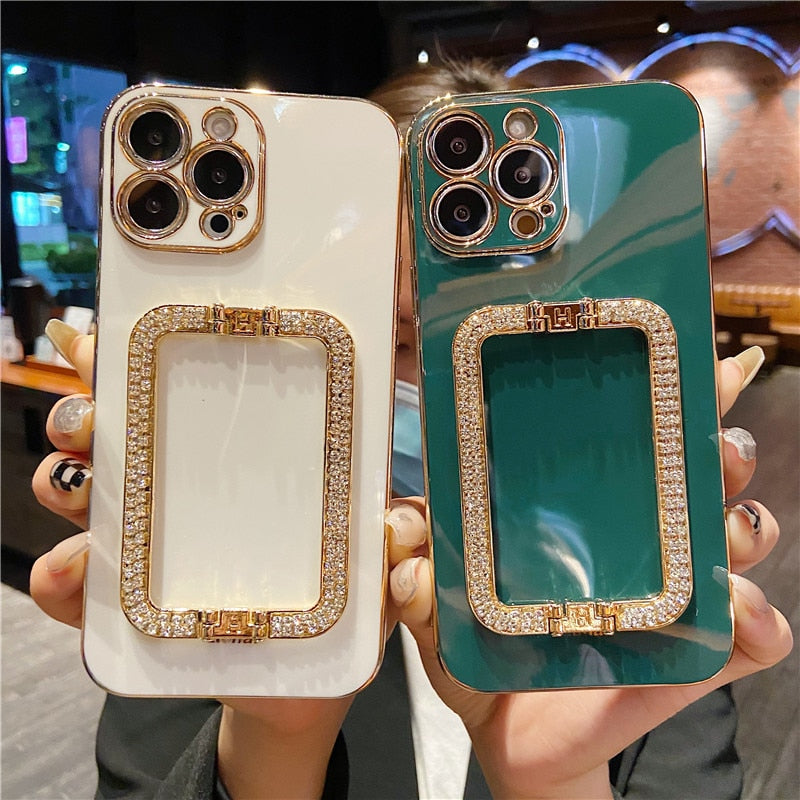 Beautiful Crystal Gold Plated Holder Stand iPhone Protector Case Cover I
