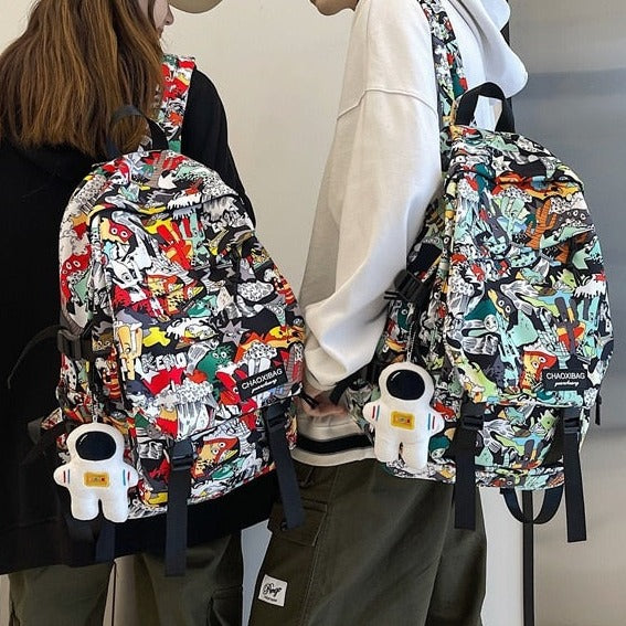 Unique Stylish Graffiti Print Nylon Waterproof Fashion Laptop Travel School Bag Backpack