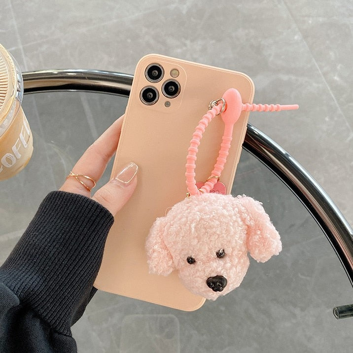 Cute Plush Teddy Dog Charm Beaded Strap iPhone Protective Phone Case Cover