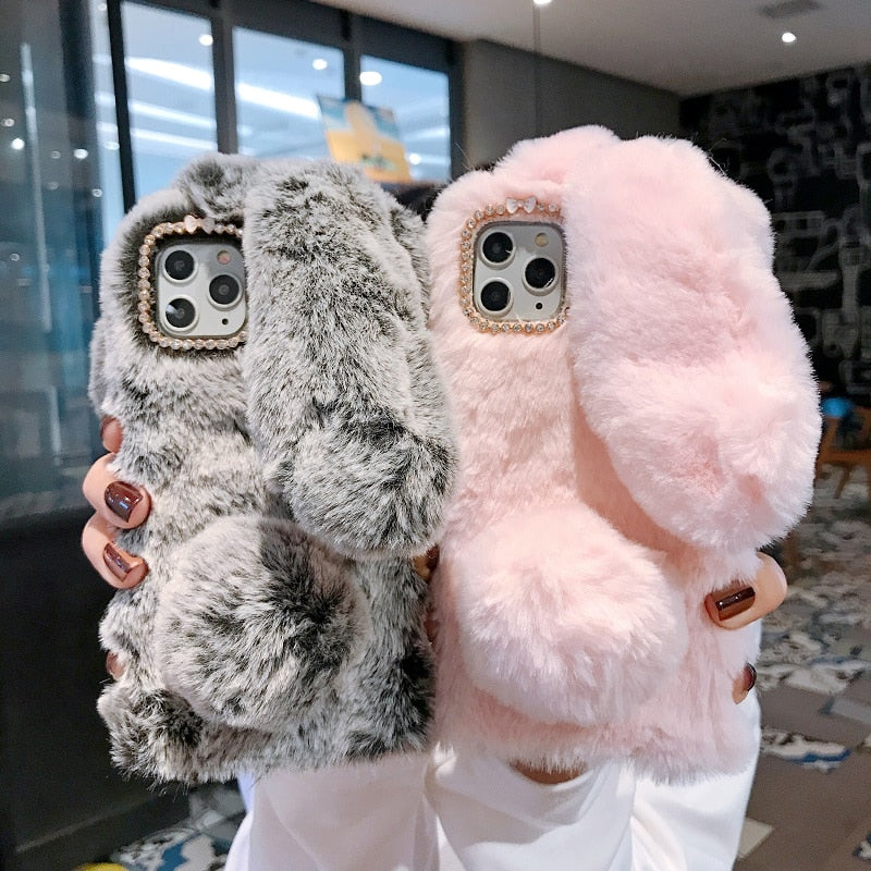 Fluffy Cute Soft Plushy Ribbit Bunny Ear iPhone Protective Phone Case Cover II