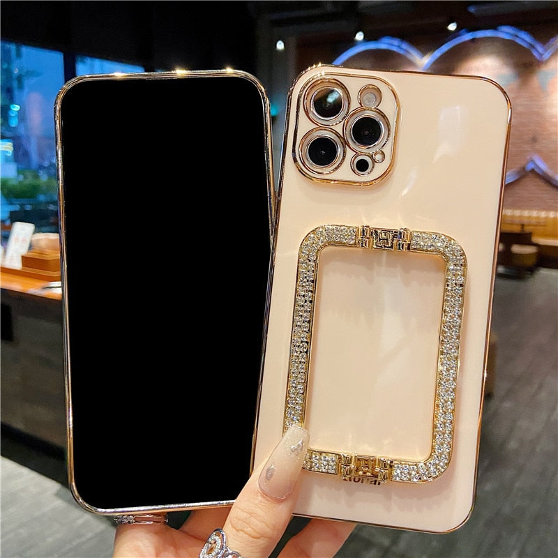 Beautiful Crystal Gold Plated Holder Stand iPhone Protector Case Cover I