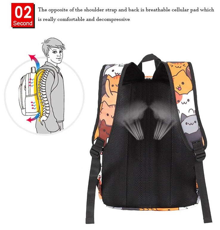 Super Cute Cat Cartoon Anime Animal Waterproof Fashion Travel Laptop School Backpack