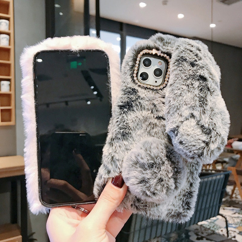 Fluffy Cute Soft Plushy Ribbit Bunny Ear iPhone Protective Phone Case Cover II