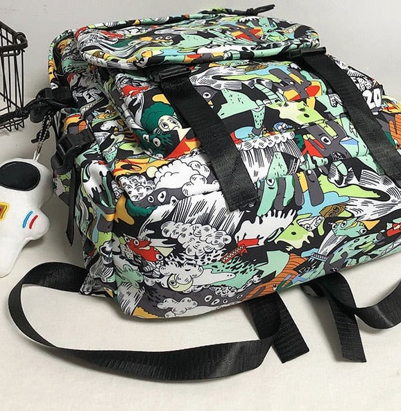 Unique Stylish Graffiti Print Nylon Waterproof Fashion Laptop Travel School Bag Backpack - Accessoriesforever