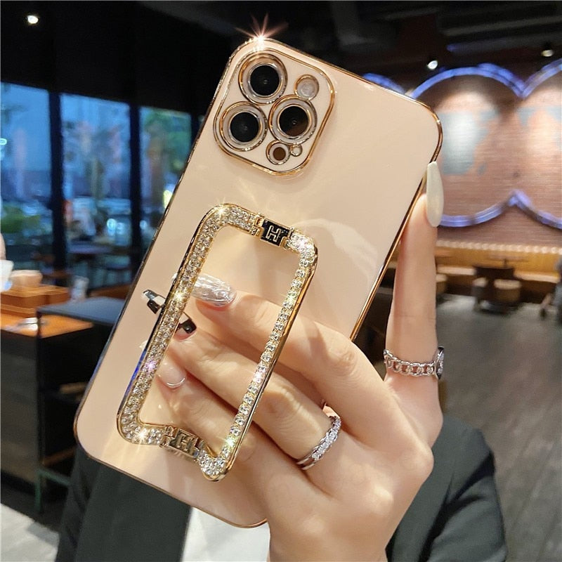 Beautiful Crystal Gold Plated Holder Stand iPhone Protector Case Cover I
