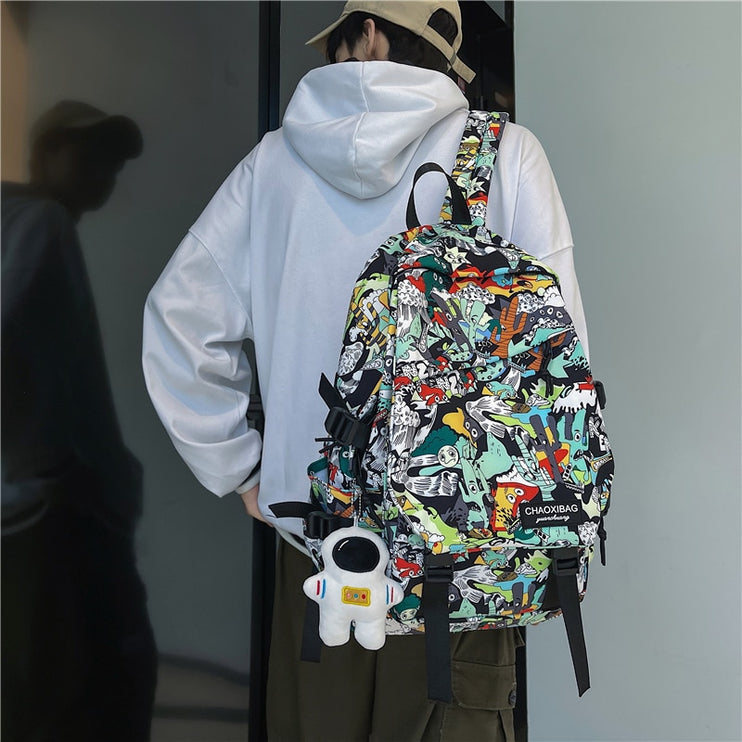 Unique Stylish Graffiti Print Nylon Waterproof Fashion Laptop Travel School Bag Backpack - Accessoriesforever