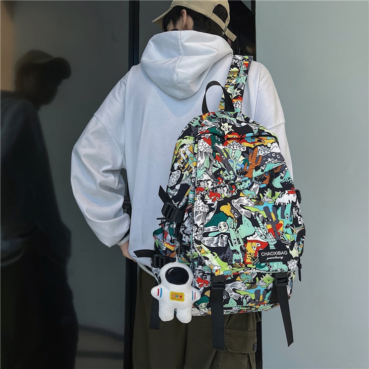 Unique Stylish Graffiti Print Nylon Waterproof Fashion Laptop Travel School Bag Backpack