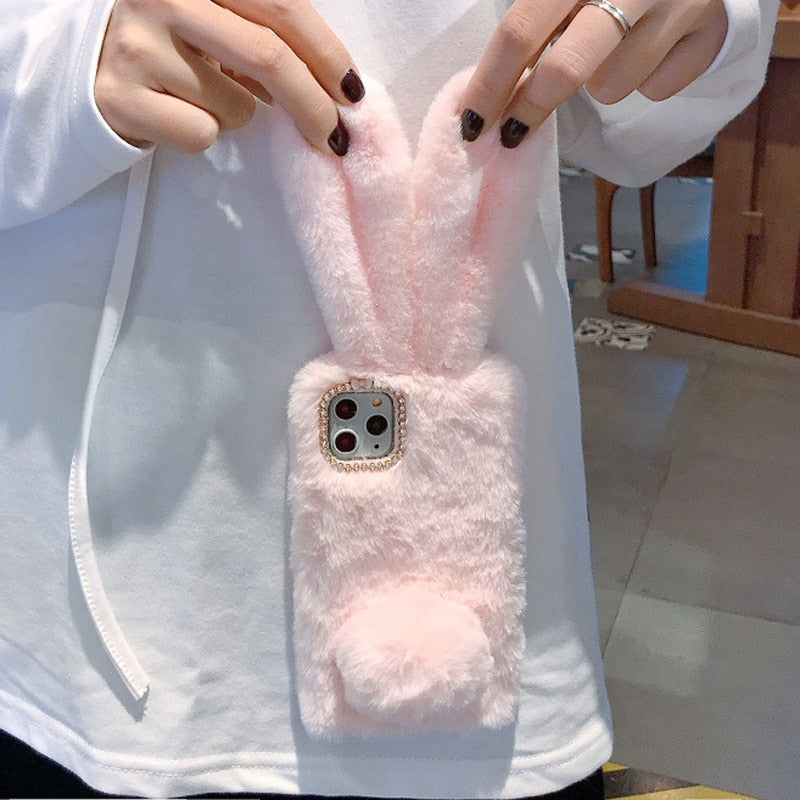 Fluffy Cute Soft Plushy Ribbit Bunny Ear iPhone Protective Phone Case Cover II